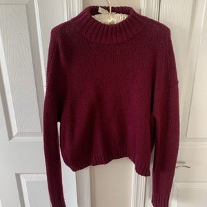 AEO Cropped Maroon Mock Neck Sweater